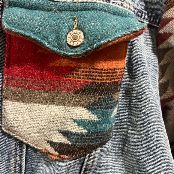 Aztec print knit sleeved denim jacket hoodie boho size xl - Picture 2 of 6